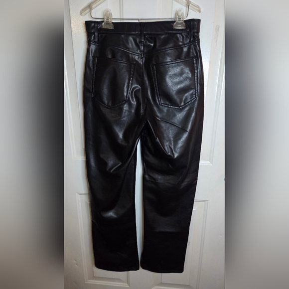 Abercrombie & Fitch Curve Love 90s Relaxed Ultra High Rise Leather Black Pant 10 - Picture 4 of 6